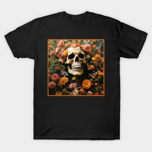 Creepy Skeleton Flower Cartoon Vintage T-Shirt